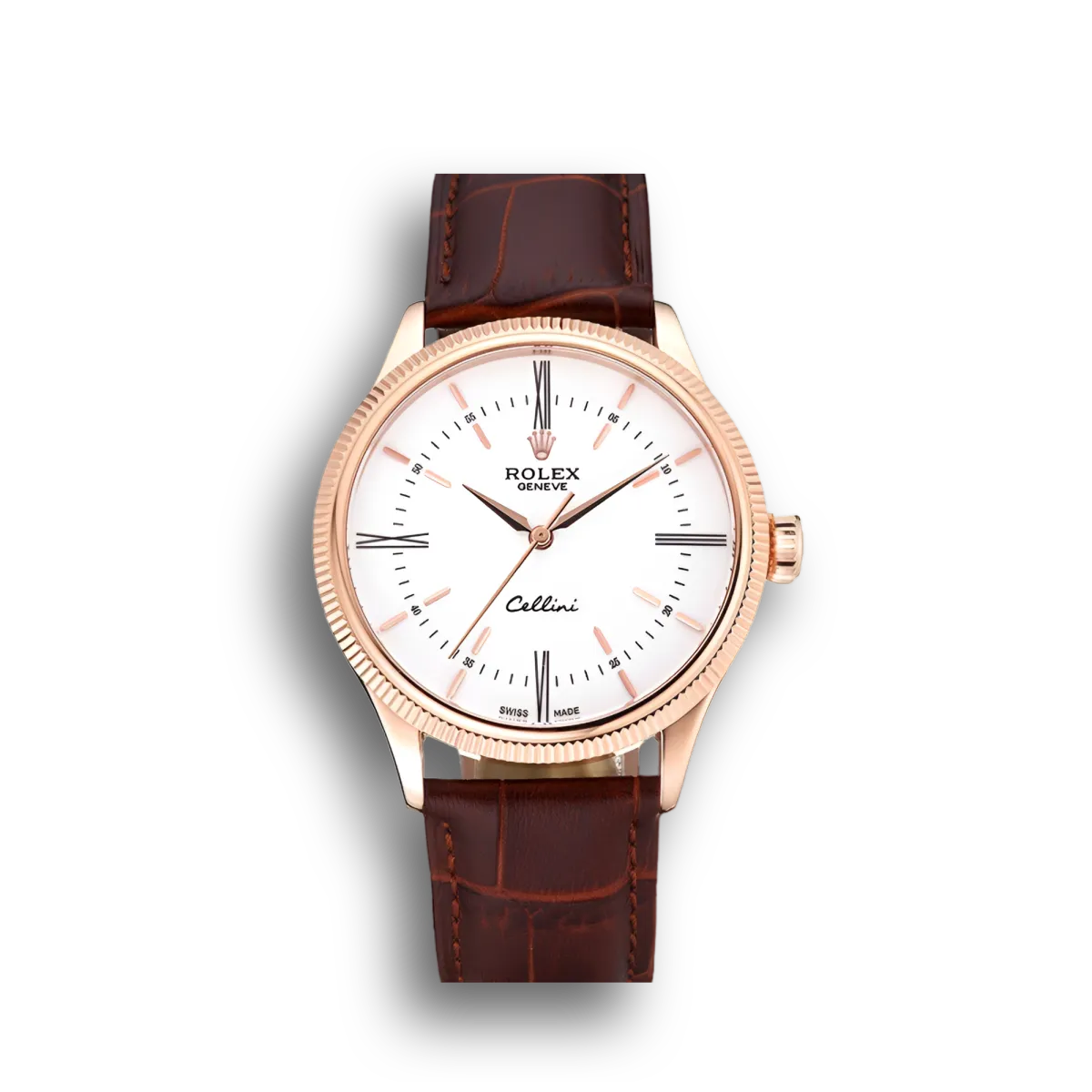 Super Clone Rolex Cellini Time Gold Case White Dial Brown Leather Bracelet  622655