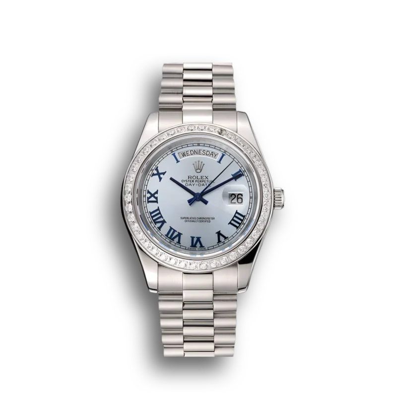 Super Clone Rolex Day-Date Ice Blue Dial Diamond Case Stainless Steel Bracelet 1453962