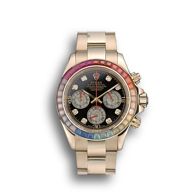 Super Clone Rolex Daytona Rose Gold Rainbow Crystal Bezel 80251
