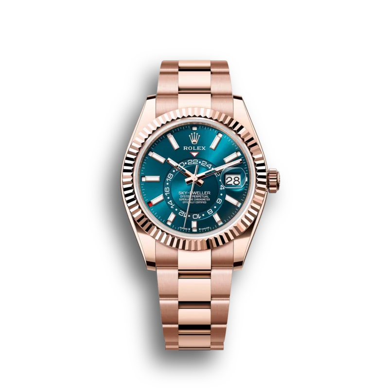 Rolex Sky-Dweller: 42 mm, Everose gold with a blue-green dial and an Oyster bracelet, m336935-0001